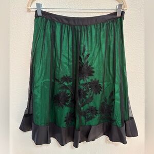 Rare Anthropologie Lithe Sheer Embroidered Overlay Green Black Floral Skirt 4